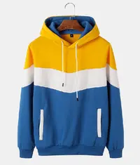 A colourful striped hoodie in bright yellow, white and blue colour