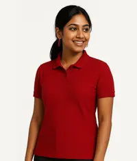 A woman wearing a semi formal dry fit polo t shirt