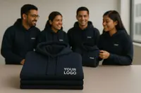 Professional corporate team wearing custom logo embroidered hoodies