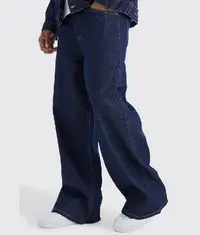 A pair of dark blue baggy style men's jeans pants