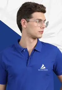 Royal blue industrial polo t-shirt for factory worker uniforms.